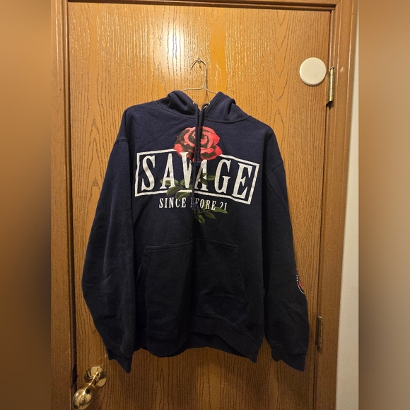 Savage Other - Savage Since Before 21 Navy Hoodie with Rose Graphic Mens Large